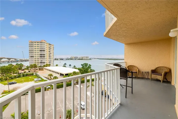 Balcony featuring a water view and a view of city