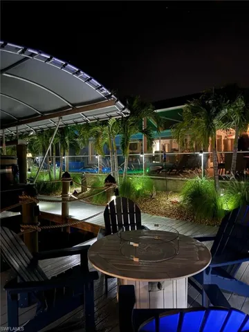 View of patio at night