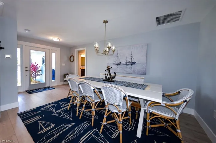 Dining space featuring a chandelier