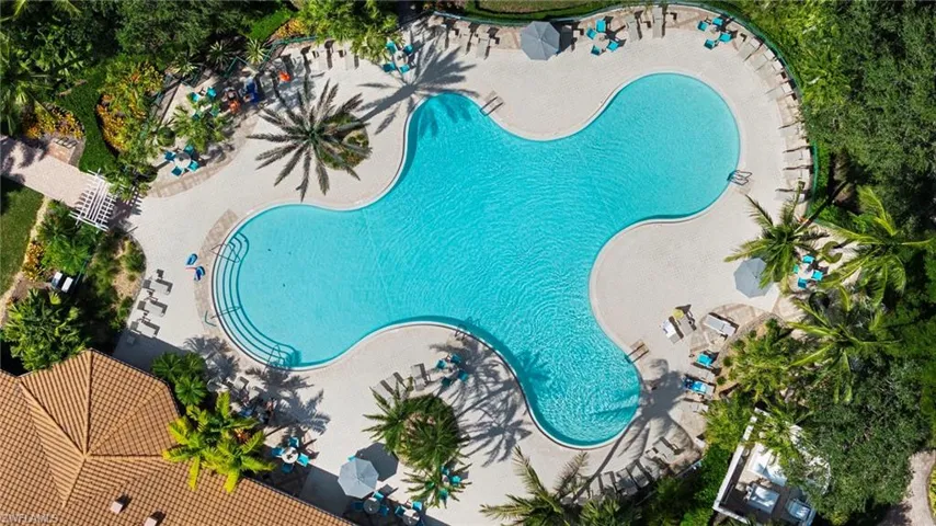 Drone / aerial view of a pool area