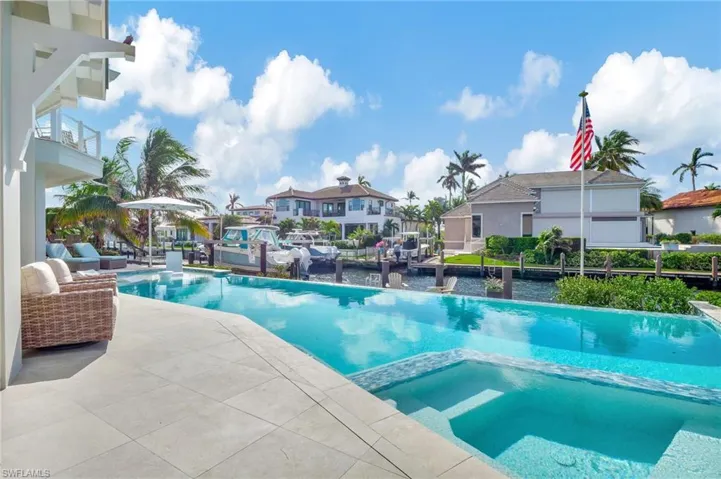 View of swimming pool with a patio area and a water view