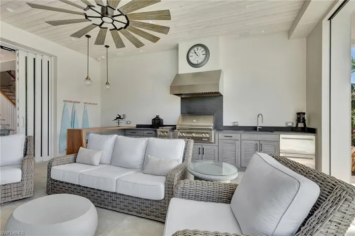 Outdoor Living room featuring wooden ceiling
