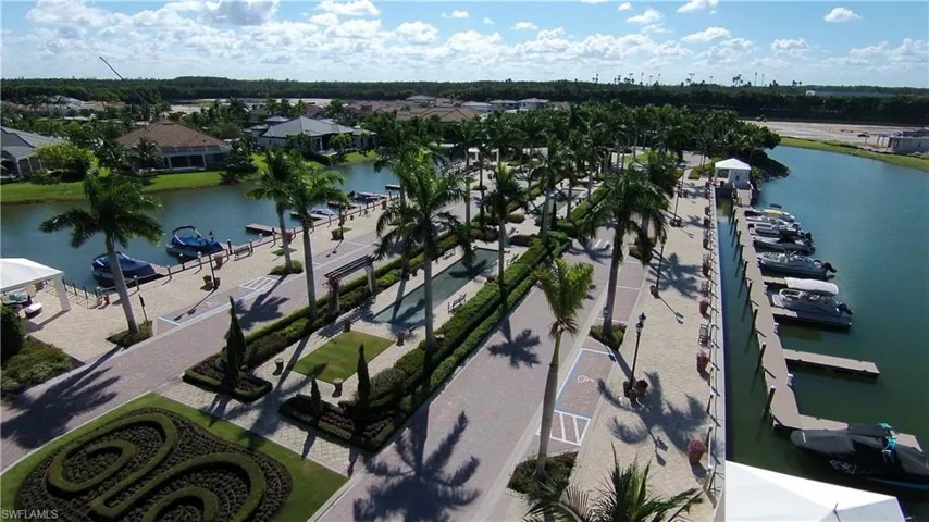 Aerial view of residential area with a large body of water