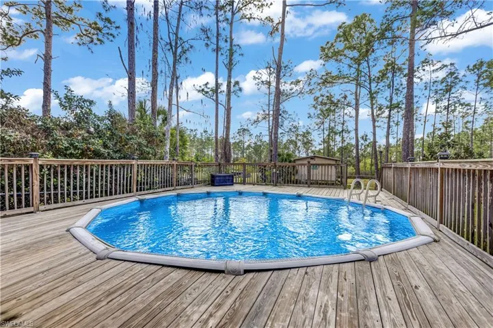 Pool has been staged with water. Pool needs a new vinyl liner.