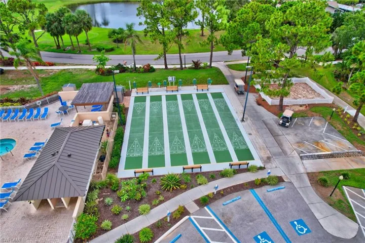 Aerial view of a nearby body of water
