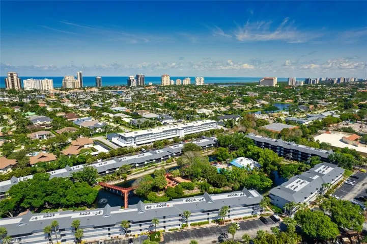 View of urban area with a large body of water