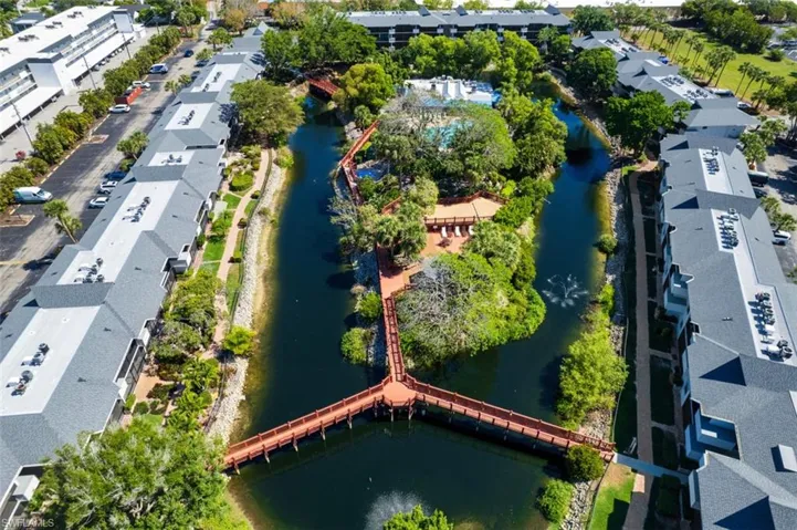aerial view of water behind the condo