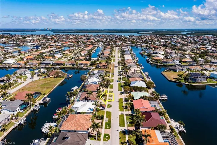Birds eye view of property with a residential view and a water view