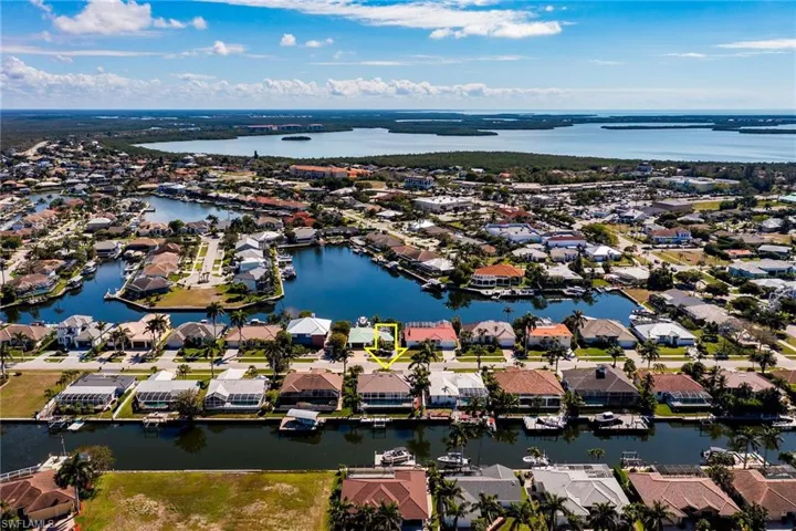 Bird's eye view featuring a water view and a residential view