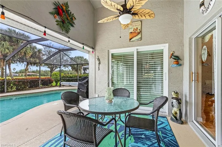 View of pool with a patio and glass enclosure
