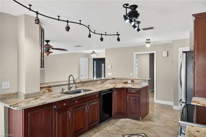 Ample seating area on the bar looking out on the water.
