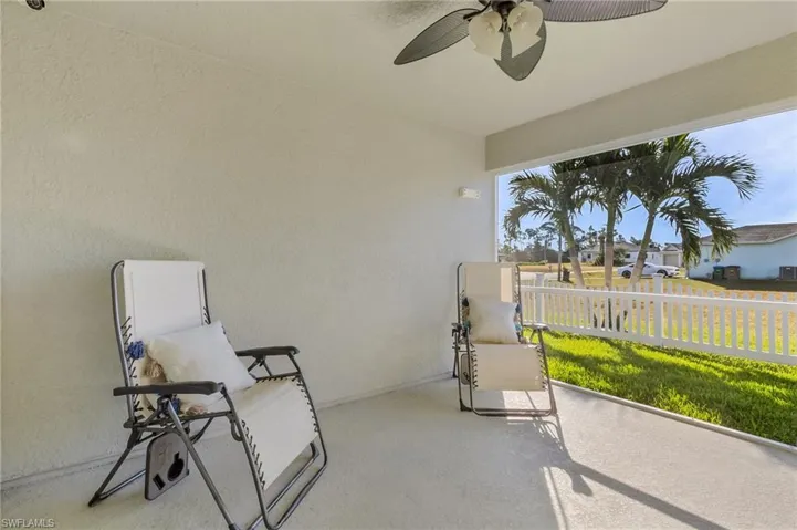 View of patio with ceiling fan
