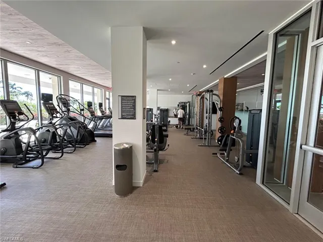 Exercise room featuring carpet flooring
