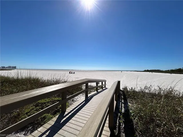 View of community with a water view and a view of the beach