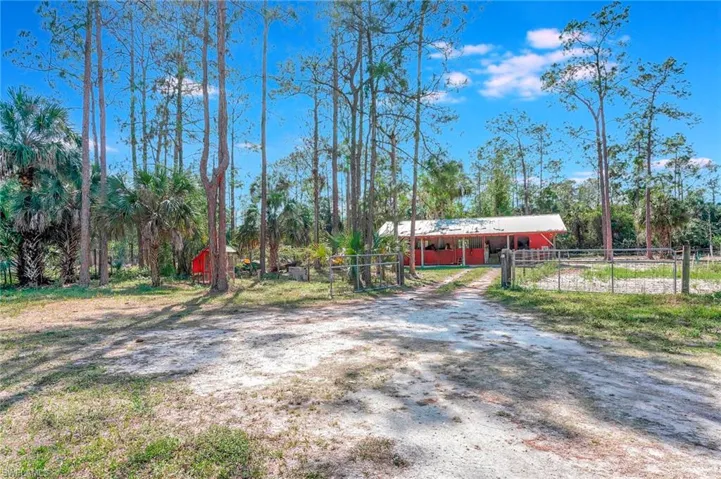 View of yard featuring and stable