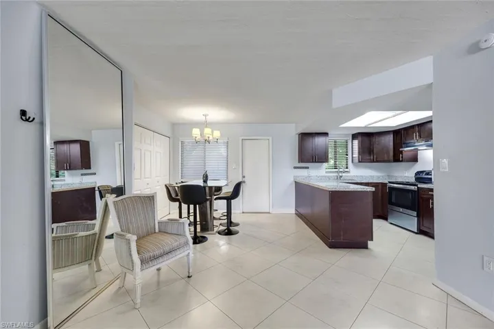 View of kitchen and dining room from living room.