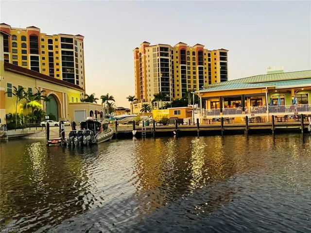 Water view with a dock