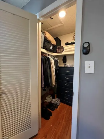 Spacious closet with hardwood / wood-style flooring