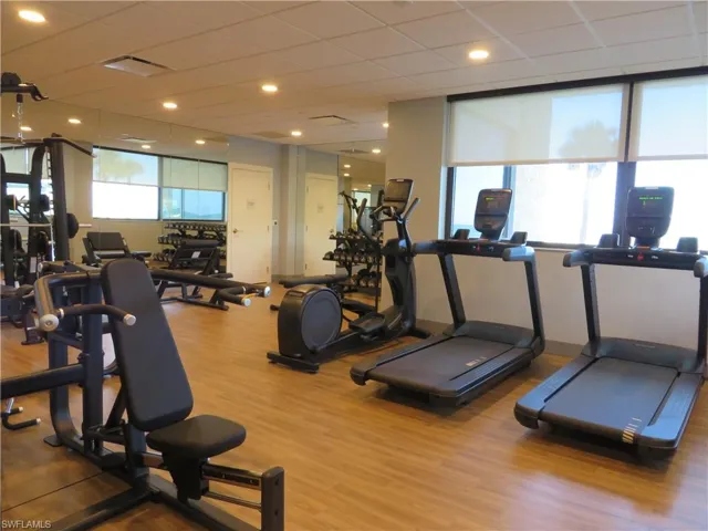 Exercise room with wood finished floor