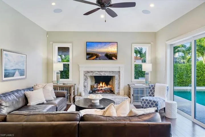 Family room features a gas fireplace