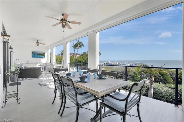 Sunroom featuring a water view