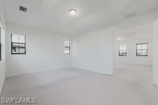 Unfurnished room with healthy amount of natural light and light colored carpet