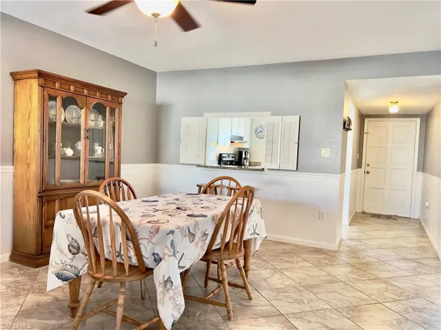 Dining space featuring ceiling fan