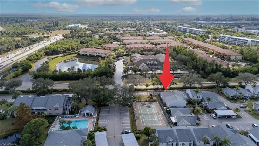Aerial view of a nearby body of water