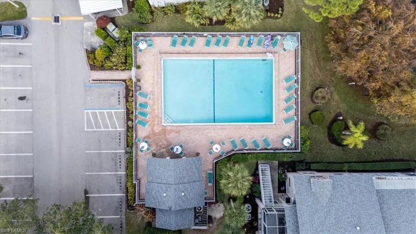 Drone / aerial view of a pool area