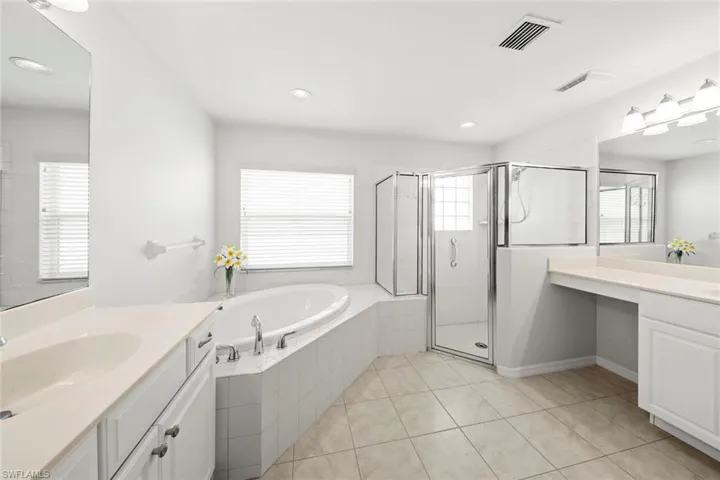 Large soaking tub, step in shower