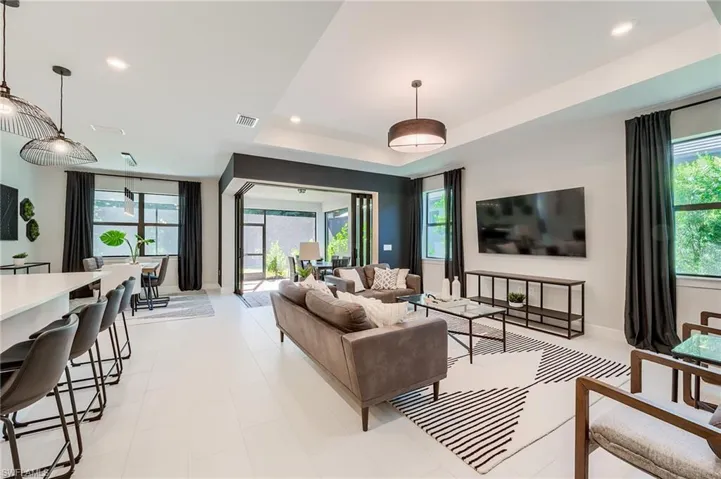Living room with a raised ceiling