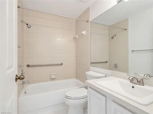 Full bathroom featuring vanity and shower / bathtub combination
