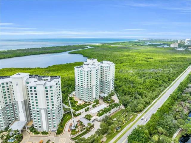 Aerial view with a water view