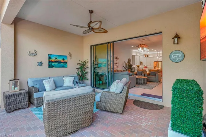 View of patio / terrace featuring ceiling fan and outdoor lounge area