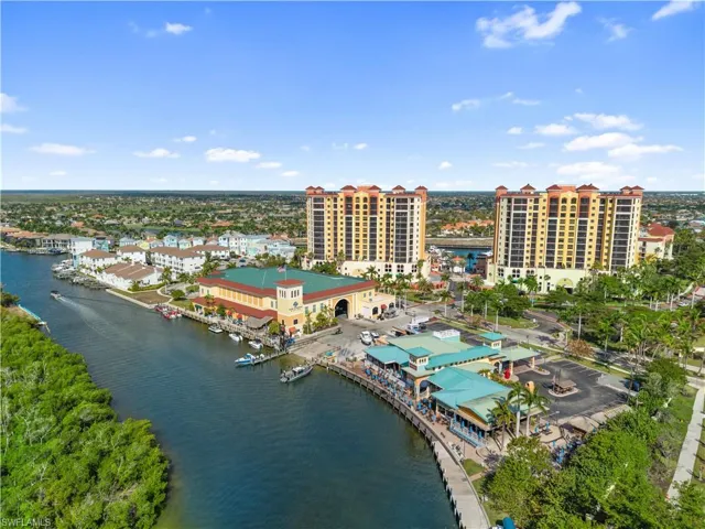 Aerial view of a nearby body of water