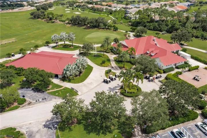 Clubhouse, driving range, and hole #1