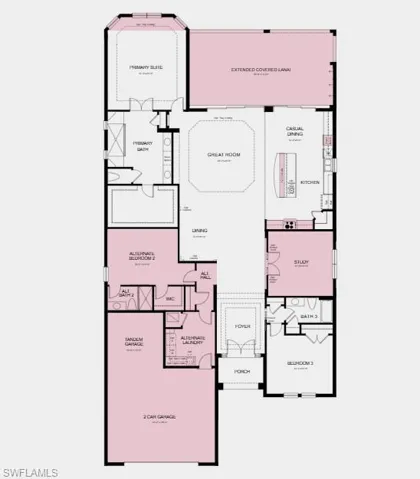 Additional Highlights Include: Tray ceiling at primary suite/great room/foyer, dock rough-in for waterfront, tandem garage, gourmet kitchen, 8' interior doors, covered extended lanai, bay window at primary suite, study in place of flex, and outdoor kitchen rough-in
