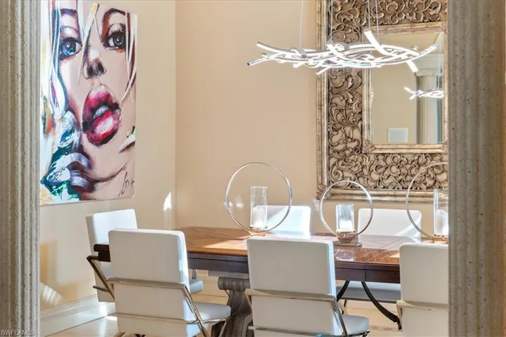 Dining room featuring a notable chandelier