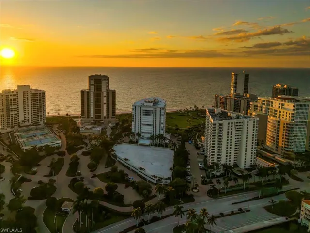 Aerial view at dusk of a water view and a city view