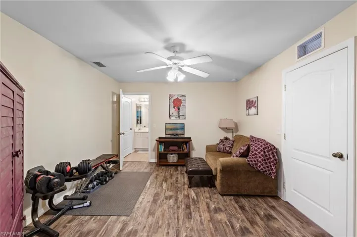 Den with direct access to a Jack and Jill style bathroom. Also features French doors and could potentially be used as office space or a 4th bedroom