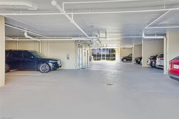 Parking garage with concrete block wall