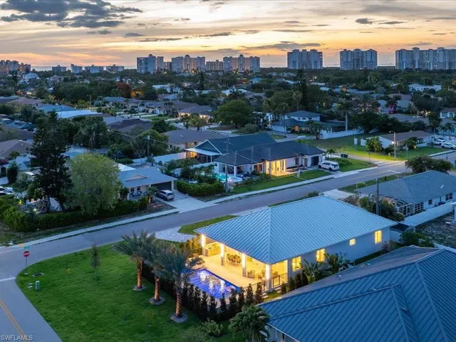 Sunset aerial with proximity to Naples Park, Mercato, and Vanderbilt Beach