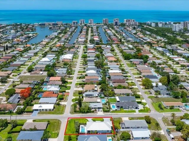 Aerial perspective highlighting proximity to the Gulf and North Naples conveniences