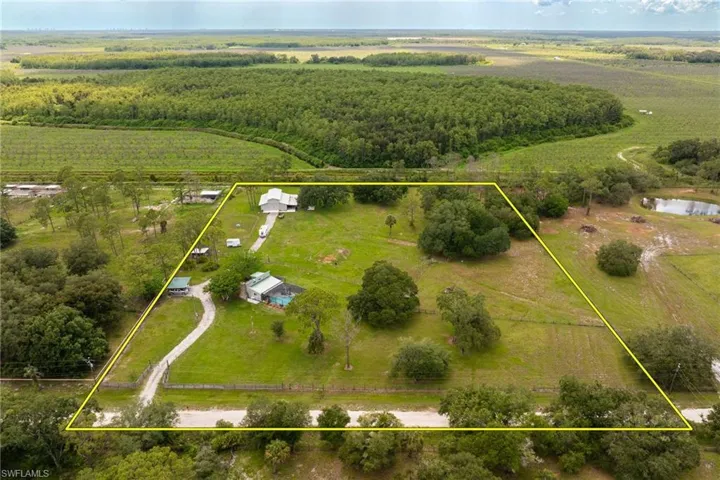 Overview of rural landscape with property boundaries highlighted
