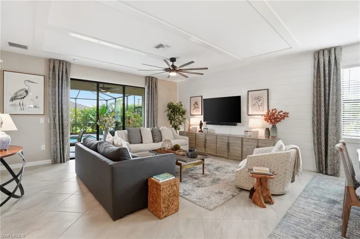 Living area with decorative trim work