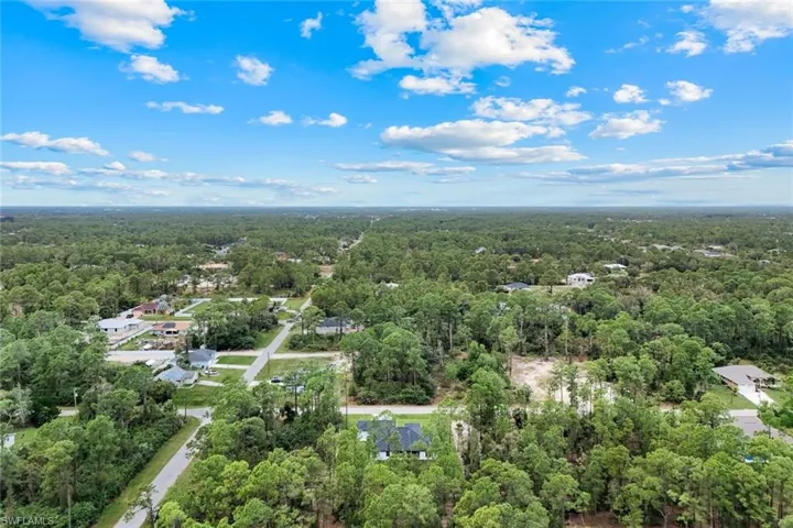 Aerial view of a heavily wooded area