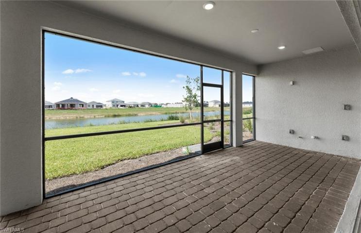 Covered lanai with pond view