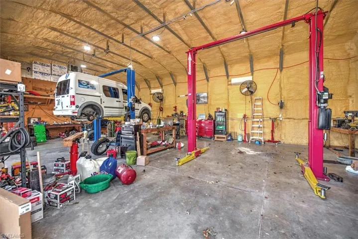 Garage with a workshop area