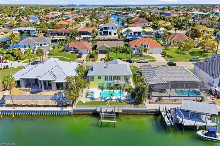 Aerial view of residential area on the water