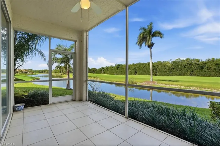 Tiled lanai with Golf and Water Views